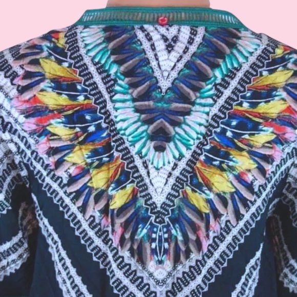 $145 Red Carter Swim Cover Up Small Blue Feather Print Ladder Insert Bell Sleeve - Picture 8 of 16